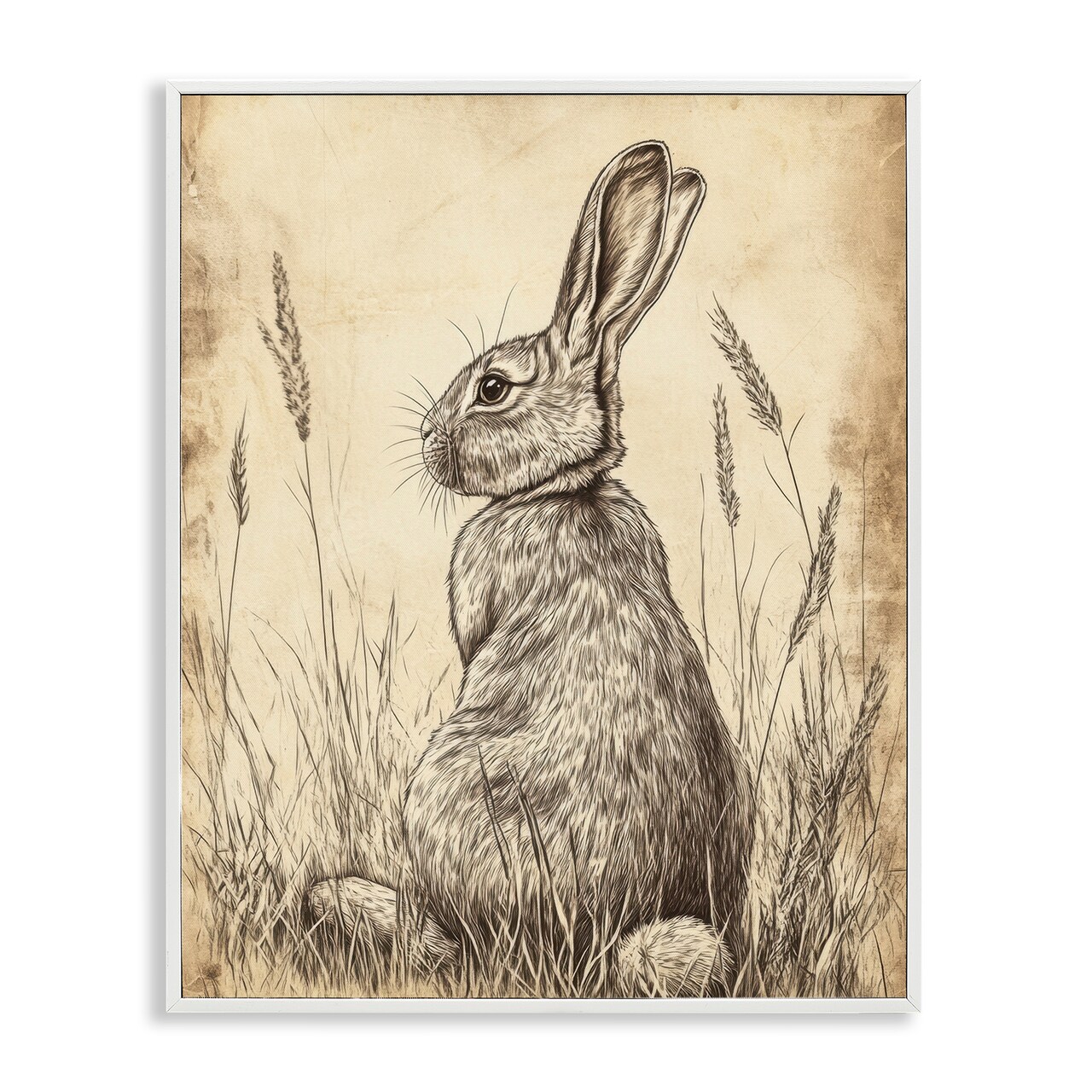 Stupell Industries Vintage Aged Bunny Portrait Framed Giclee, design by Petal Prints Design